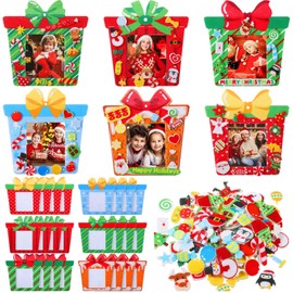 Blosssound 24 Pack Christmas DIY Photo Frames Xmas Felt Picture Frame Craft Winter Christmas Stickers Christmas Theme Decoration for Holiday Party Xmas Tree Decor Classroom Activity(Present Box)