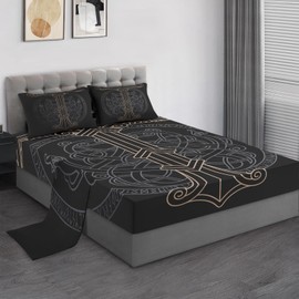 Pamnest 4 Pieces Queen Size Bed Sheet Sets, Tree Viking Norse Soft Microfiber Bedding Sets for Kids and Adults Bedroom Bed Decor, Medieval Gothic Flat Sheet, Fitted Sheet and 2 Pillowcases