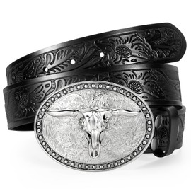 TRIWORKS Western Belts for Men Women, Cowboy Cowgirl Belt Embossed Western Country Leather Belts for Jeans