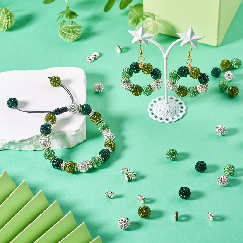 FASHEWELRY 120pcs 10mm Sparkle Green Rhinestone Beads for St. Patrick's