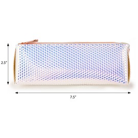 Holographic Makeup Brush and Cosmetic Bag Made of Iridescent Pebbled Vegan Faux Leather with Top Zipper (JB75)