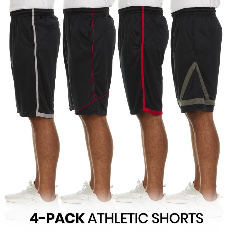 4 Pack: Men's Dry-Fit Sweat Resistant Active Athletic Performance Shorts
