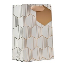 Design By Violet Linear Small Gift Bag – Gold Foil Honeycomb Pattern with Matching Gift Tag & Printed Interior – Luxury Paper Bag for Birthdays, Weddings, Christmas & Special Occasions