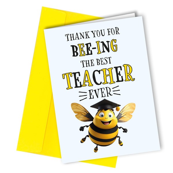 Funny Teacher Appreciation Card, Bee Thank You Card, Best Teacher