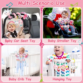Kulveanju Baby Spiral Pram Toy 0-6 Months - Musical Plush Spiral Activity Hanging Toys for Babies Pushchair Stroller/Car Seat/Crib, Sensory Education Gifts for Newborn 6-12 Months Boys Girls, Pink
