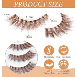 10 pares de pestañas marrones finas, tiras de pestañas marrones rizadas en C de 0.631 pulgadas, pestañas postizas de aspecto natural para maquillaje d