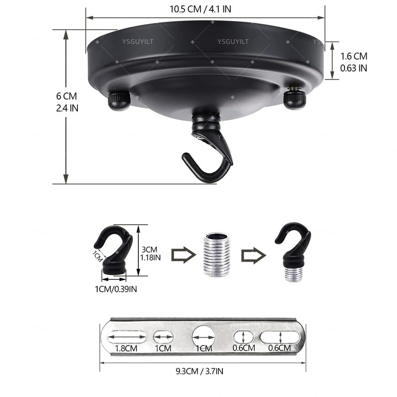 YSGUYILT Ceiling Rose with Hooks Ceiling Canopy Black Metal Canopy