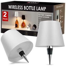 SCQiKJ Wireless Bottle Lamp, 2 Pack Rechargeable Bottle Lamp with 3 Color Temperatures Wireless Bottle Lamp Shade, Dimmable LED Wine Bottle Lights Compatible with Most Wine Bottles (2-Pack/White)