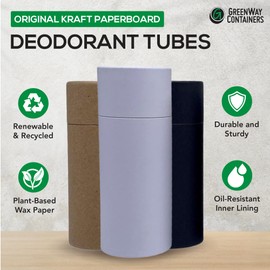 GreenWay 2.5oz / 70g Kraft Paperboard Deodorant Tubes with Lids - 12 Pack Solid Perfume Refillable DIY Cosmetic Containers - Deodorant Containers Lotion Tubes Empty Holder Kraft - Black