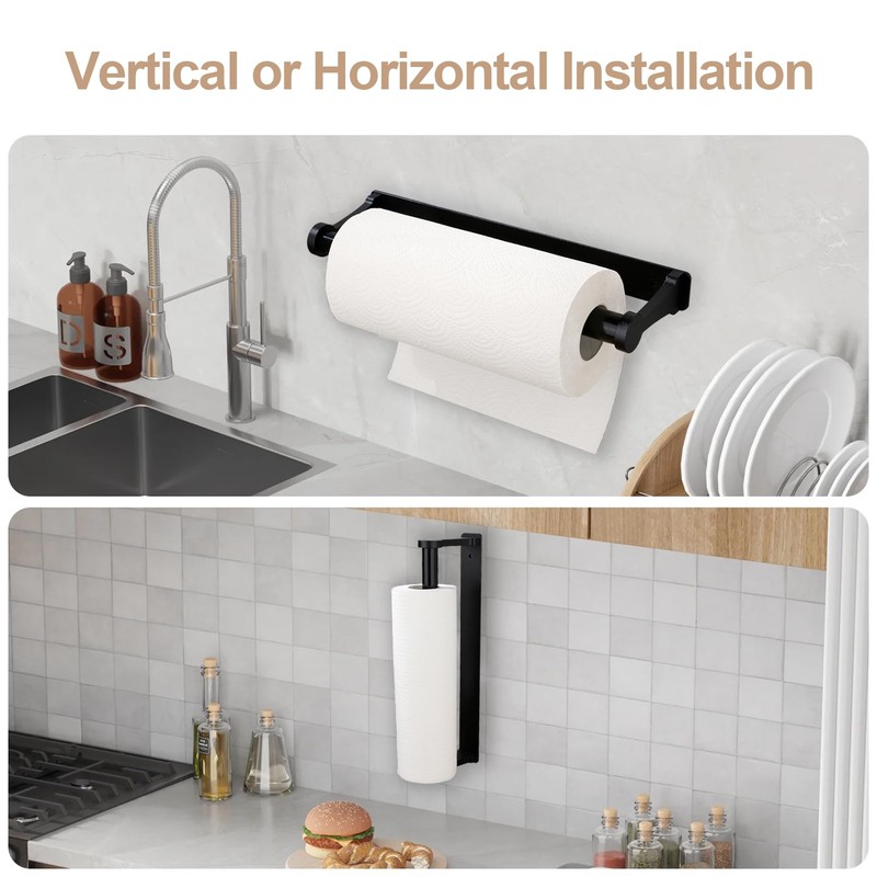 Paper Towel Holder Under Cabinet - Adhesive or Wall Mount