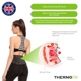 ThermoDR Back Support Belt - Self Heating Back Support with Infrared Technology, Tourmaline Gemstones & Magnets with Extra Lower Back Support Extension Belt - Lower Back Support for Men & Women