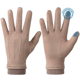 Kebesu Womens Winter Suede Gloves With Touchscreen Texting Finger Wool Lined Windproof Warm Fashion Dress Gloves