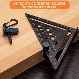 Stair Gauges for Framing Square, Stair Gauge Aluminum Alloy Hex Flat Gauge with Thumb Screw, with Holder and Carabiner Stair guages Knobs Tool for Framing Square and Rafter (Black)