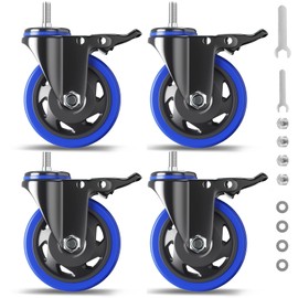 5 Inch Stem Caster Wheels Heavy Duty with Dual Locking 2200Lbs, Threaded Stem Casters 3/8" -16 x 1", Swivel Industrial Casters Set of 4, Wheels for Cart and Furniture
