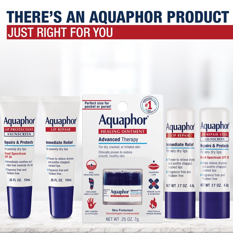 Aquaphor Lip Repair Ointment, Moisturizing Lip Balm Pack, Relieves Dryness,