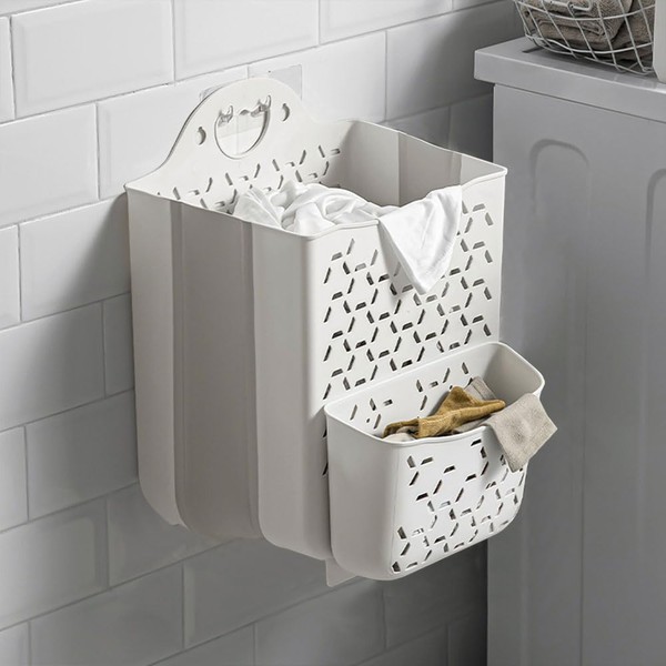 Earssa 2PCS Hanging Laundry Basket with Carry Handle, Foldable Plastic