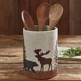 BLACK FOREST DECOR Timberland Moose & Bear Ceramic Utensil Crock