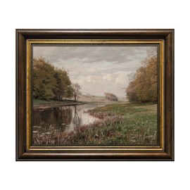 Countryside River Kitchen Wall Art Canvas Vintage Gold Framed,Rustic Retro Landscape Prints Oil Painting for Living Room, Bathroom, Bedroom Decor Gift,8"x 10"