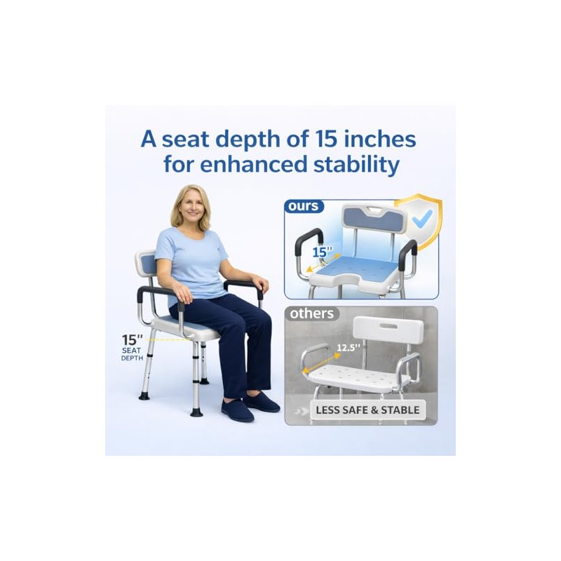 4-in-1 Shower Chair for Inside Shower with Arms and Back,