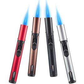 Urgrette Urgrette 4 Pack Butane Torch Lighters, 6-inch Refillable Pen Lighter Adjustable Jet Flame Butane Lighter for Grill BBQ Camping (Gas Not Included)