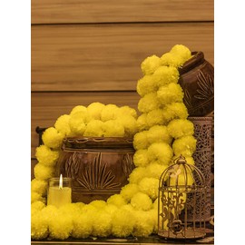 Krati Exports 10 PC - 5 feet Marigold Garland |Indian/American Wedding Party Mantle Decoration, Faux Garlands Wedding Garland, Diwali Decoration, Spring Bush Floral! (Lemon Yellow)