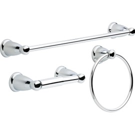 Franklin Brass Kinla 3-Piece Bathroom Set Polished Chrome 24" Towel Bar Racks, Toilet Paper Holder, Ring Hardware KIN3PC-PC