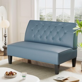 annjoe Button Tufted Loveseat Settee Upholstered Sofa Backrest Buckle Couch Banquette Bench for Dining Room Living Room Bedroom Funiture-Blue