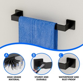 CHIKESI Matte Black 5-Pieces Bathroom Hardware Set, SUS304 Rustproof Steel 16" Rectangle Bathroom Towel Racks Accessories Set, Luxury Hotel Grade Organization Hardware Kit