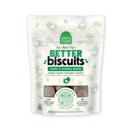 Open Farm Better Biscuits, Oven Baked Dog Treats With Probiotics, Turkey & Oatmeal Recipe, 8oz Pouch