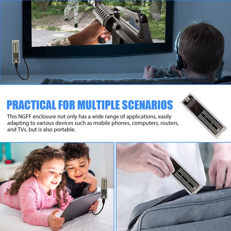 M.2 SSD Transparent Enclosure NGFF USB Adapter, External Hard Drive