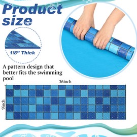 Drydiet Pool Step Mat Above Ground Ladder Mat, Swimming Protective Nonslip Step Pad with Texture, Pool Essentials Accessories for Floor Liners and Stairs, Blue and Green Square Pattern(36 x 9 Inch)