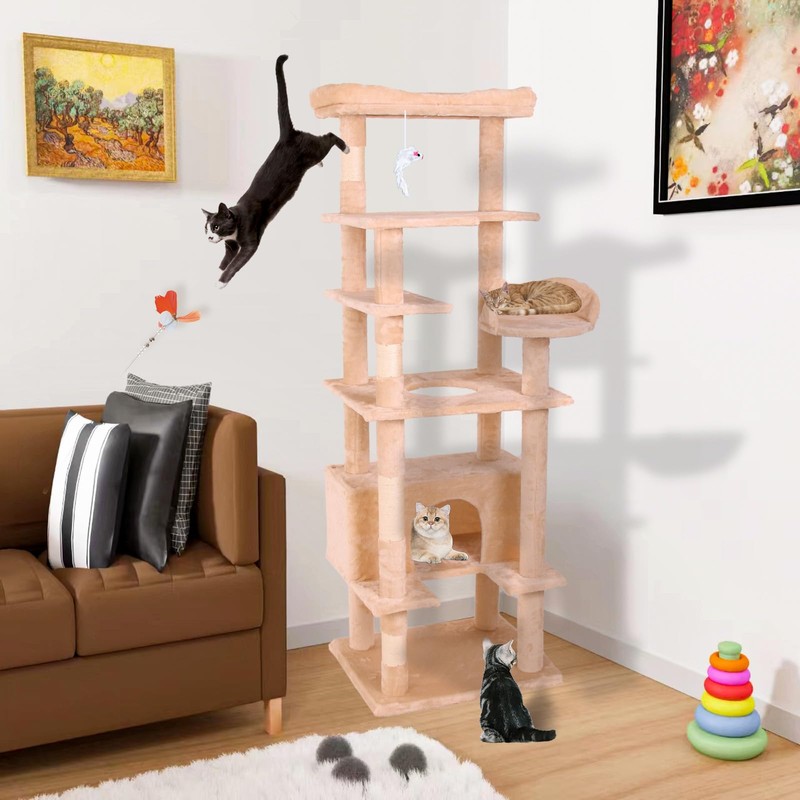 Cat Tree-71”Cat Tower Indoor Cat Climbing Frame with Lookout, Tall