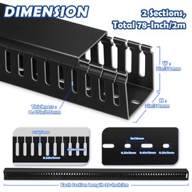 ZhiYo Cable Raceway 78in(2xL39in), Server Rack Cable Management Under Desk Cord Organizer, Electrical Safe PVC Cable Channel Open Slot Wire Raceway for Network/PC/TVs, Wire Duct W2 x H2in Black