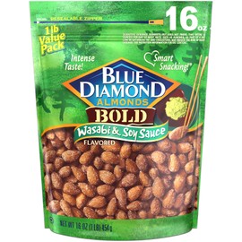 Blue Diamond Almonds Wasabi & Soy Sauce Flavored Snack Nuts, 16 Oz Resealable Bag (Pack of 1)