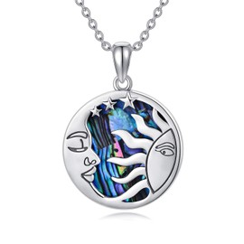 Sun Moon Necklace Sterling Silver Pentacle Abalone Shell Necklace Christmas Jewelry Gifts for Women
