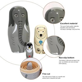 Wooden Animal Nesting Dolls, Hand Painted 5 Layer Russian Dolls for Home Decor, Elephant Panda Penguins Tiger Polars Bear for Kids Adults (1)