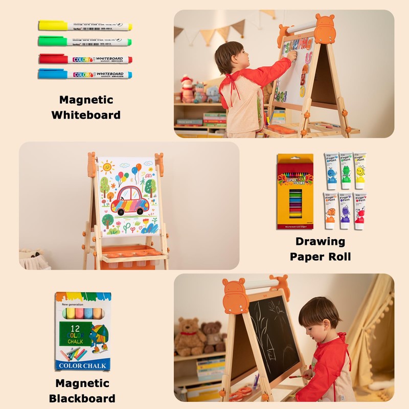 DJAR Adjustable Kids Art Easel with Paper Roll & Magnetic