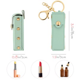 SHIDOW Essential Oil Keychain Bags, 10 mL Roller Bottle Holder, PU Leather Lipstick Pouch Carrying Case, Travel Essential Oil Holder for Women (2Pcs,Blue+Pink)