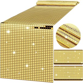 MOLLYGANGER Disco Shiny Gold Table Runner Retro 70s Theme Party Decorations Sequin Bachelorette Supplies Euphoria Dance Decor Wedding Table Cloth Shiny Gold 12*71 Inch