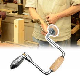 Carpenters Bit Brace Hand Crank Drill with 12-Inch Swing Arm, Comfortable Non-Slip Handle, Ideal for Woodworking, Easy to Use Hand Tool (Bit Brace) (Wooden Handle)