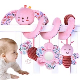 chochumy Spiral Car Seat Stroller Toy for Babies 0-6-12 Months, Baby Toys 0-3-4-5-6 Newborn Girl Shower Gifts, Carseat Hanging Sensory Toys for Infant Boy with Rattle, Mirror, Easter Basket Stuffers