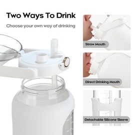 chunmo 74 oz Glass Water Bolttles with Straw Large Motivational Water Bottle with Time Marker Sports Water Bottles with Silicone Sleeve and Handle Lid 2.2L Water Jug for Gym Workout