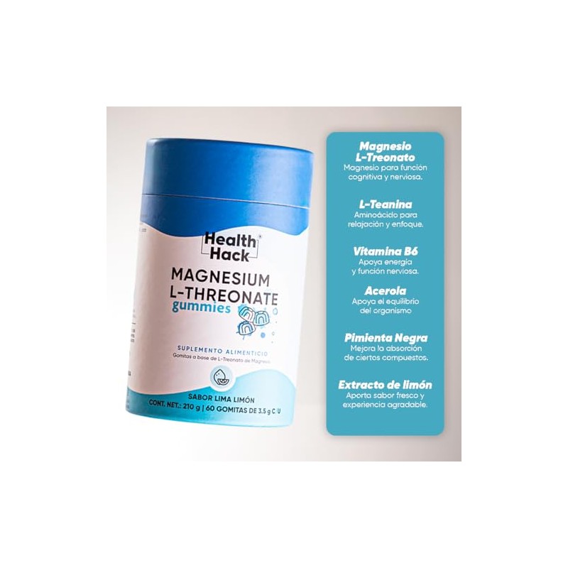 Magnesio L-Treonato 60 Gomitas para Adulto Sin Azúcar Alta Absorción