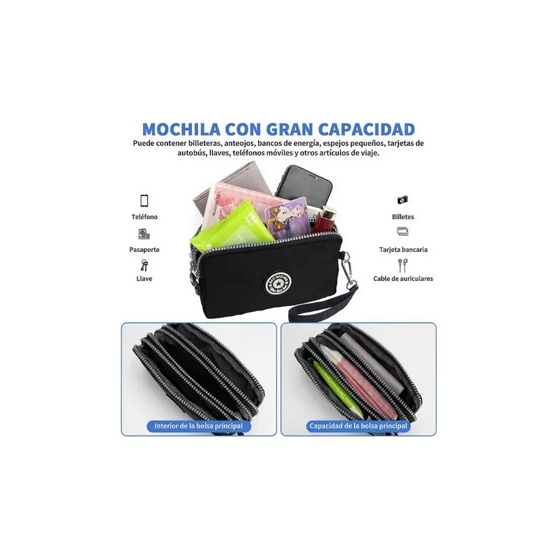 Bolsa Mano Cartera Tres Capas Organizador Monedero Mujer