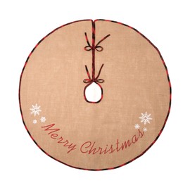 MACTING Countryside Burlap Tree Skirt Christmas Merry Christmas Snowflake Printed with Red and Black Plaid Buffalo Edge Xmas Gifts New Year Holiday Decorations­ (30","Merry Christmas Printed)