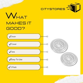 Citystores® 2 Pack Sink Strainers Large White Plastic 41mm-57mm (1.5/8" - 2.1/4") for Kitchen & Bathroom Sinks