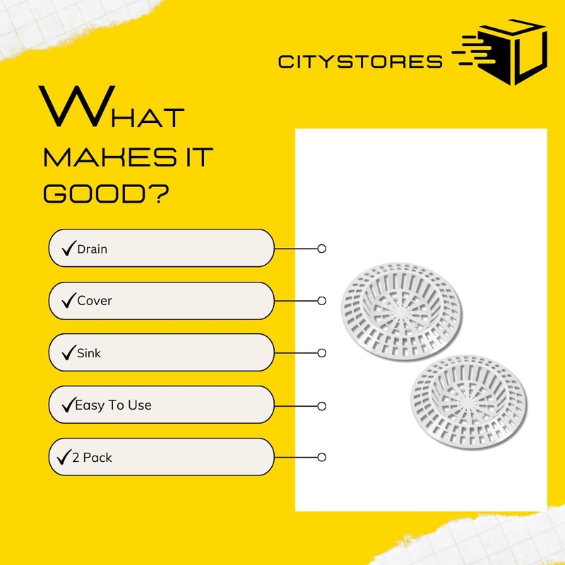 Citystores® 2 Pack Sink Strainers Large White Plastic 41mm-57mm (1.5/8"