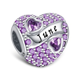 LaMenars Birthstone Charms June-Pearl Alexandrite 925 Sterling Silver Charms fit Bracelet Necklace Dangle with 5A Cubic Zirconia Christmas Valentine Mother's Day Gift for Women