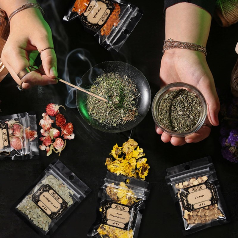 50pack Herbs for Witchcraft, Dried Herbs and Flowers Kit for