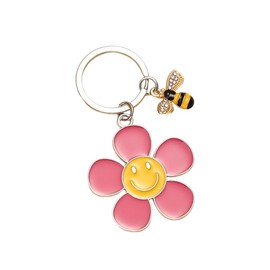 GKDFK Flower Bee Keychains Cute Smile Charms Metal Key Rings Car Key Chain Holder Bag Backpack Wallet Charms Accessories (Pink)
